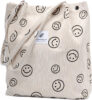 White Smiley Corduroy Tote Bags